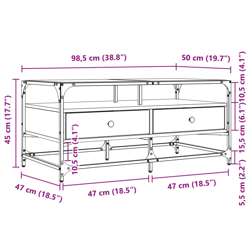 Coffee Table with Glass Top Sonoma Oak 98.5x50x45 cm Steel