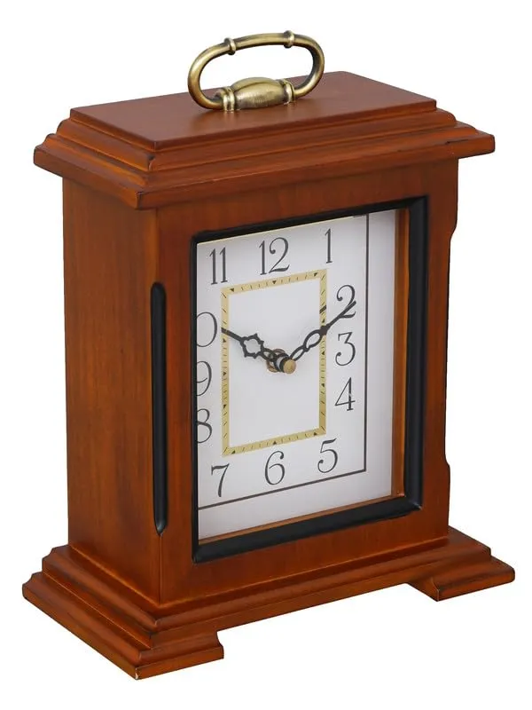 CRAFT SMITH Beautiful Brown Wooden Analog English Numbers Rectangular Table Clock for Office Desk Home Living Study Room Decorations Gifts (Size: 22 x 10 x 28 CM | Weight: 1510 Gram)