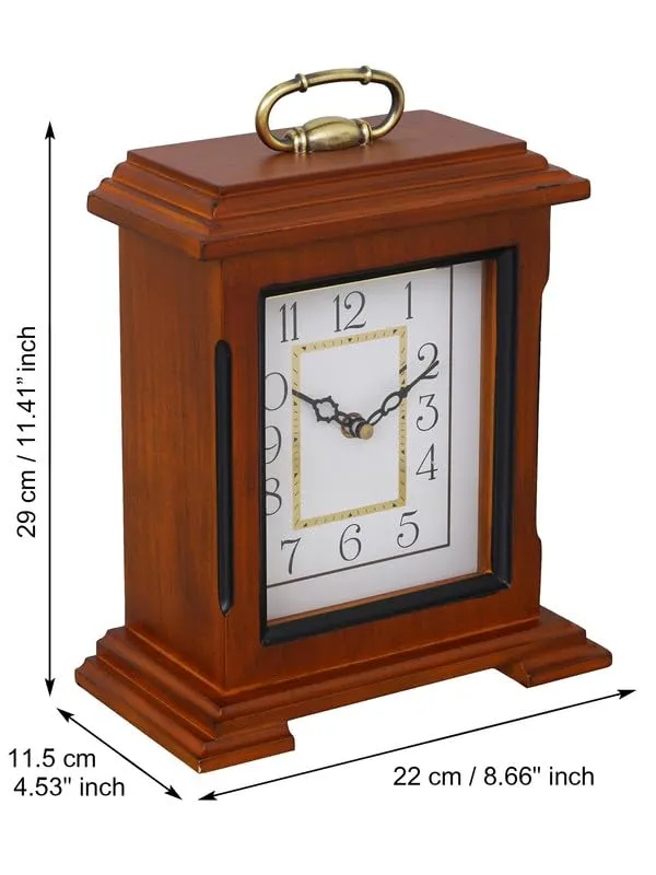 CRAFT SMITH Beautiful Brown Wooden Analog English Numbers Rectangular Table Clock for Office Desk Home Living Study Room Decorations Gifts (Size: 22 x 10 x 28 CM | Weight: 1510 Gram)