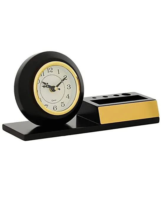 CRAFT SMITH Decorative Wooden Black Analog Home/Office Decor Table/Desk Clock with Pen Stand (Size: 27 x 7.5 x 13.5 CM | Weight: 490 grm | Colour: Black)