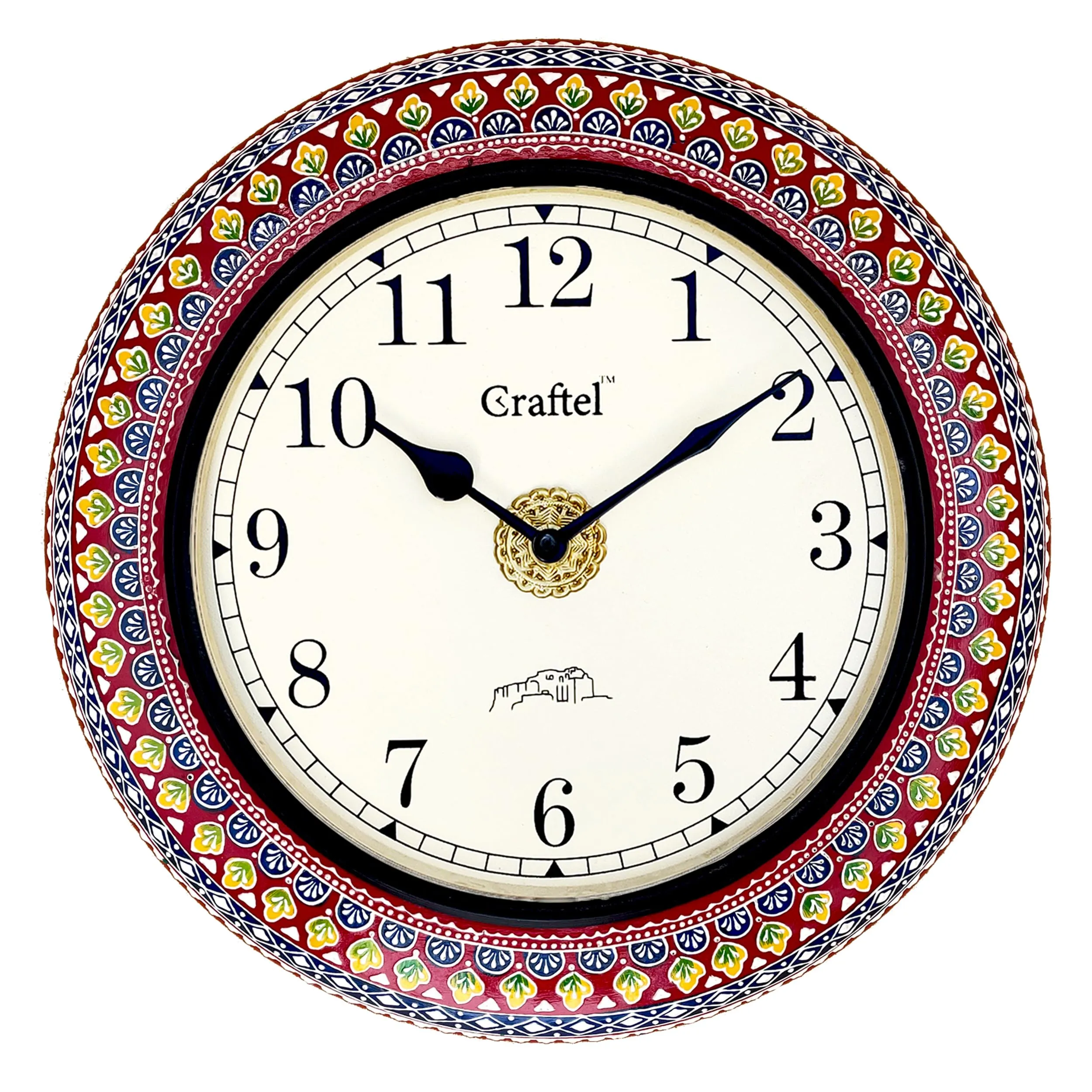 CRAFTEL Engineered Wood English Dial Wall Clock Antique Hand Painted Clock for Bedroom Living Room Home and Office (Multicolour, Dial : 8 Inches, 12 Inch)