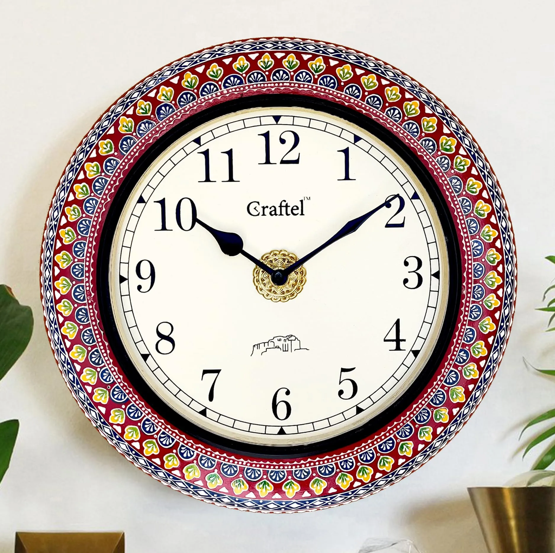 CRAFTEL Engineered Wood English Dial Wall Clock Antique Hand Painted Clock for Bedroom Living Room Home and Office (Multicolour, Dial : 8 Inches, 12 Inch)