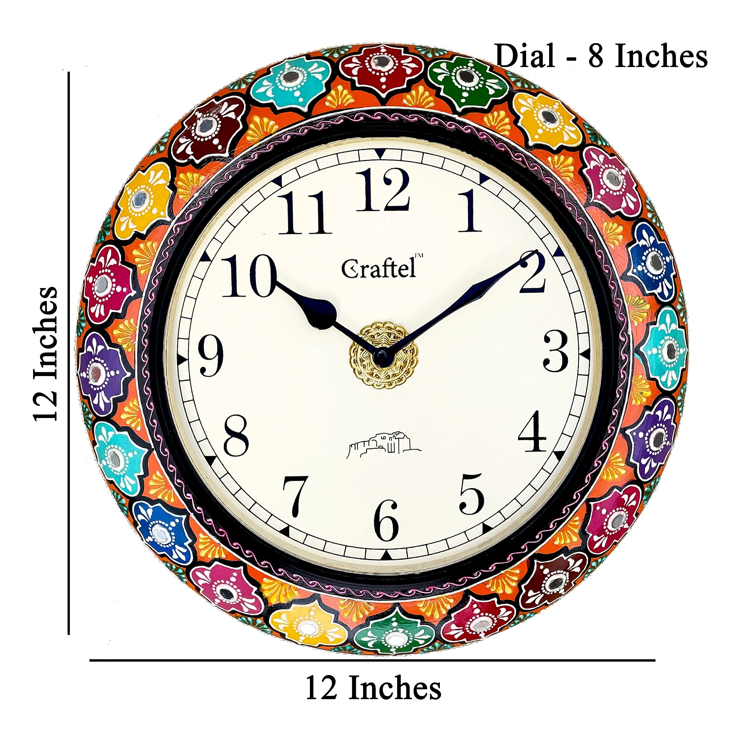 CRAFTEL English Dial Antique Hand Painted Vintage Clock for Bedroom Living Room Home and Office (Multicolour, Dial : 8 Inches, 12 Inch)