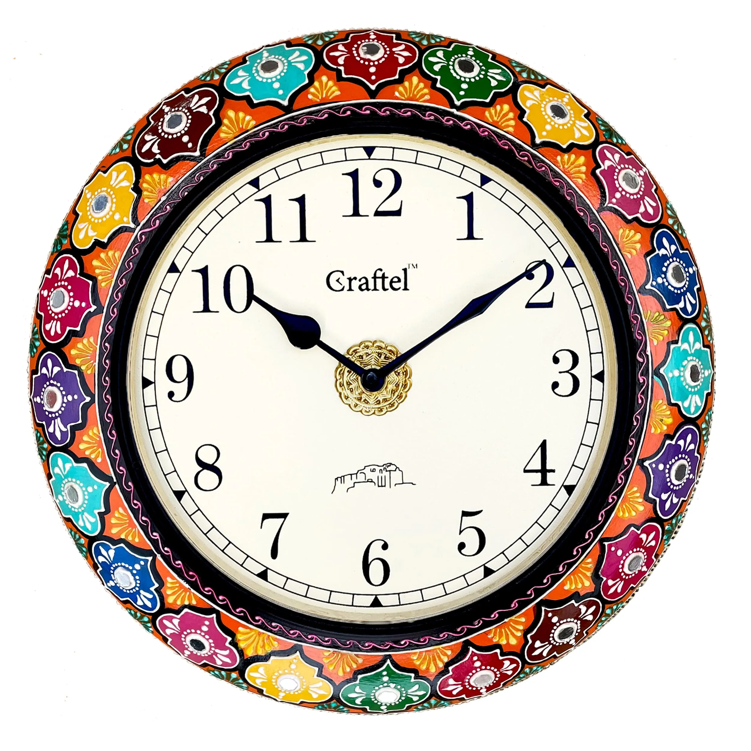 CRAFTEL English Dial Antique Hand Painted Vintage Clock for Bedroom Living Room Home and Office (Multicolour, Dial : 8 Inches, 12 Inch)