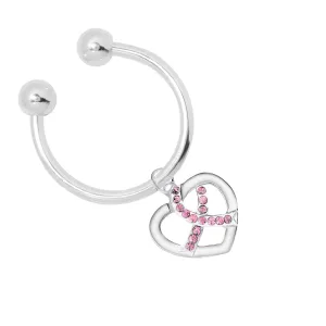 Crystal Pink Ribbon Silver Heart Keychains