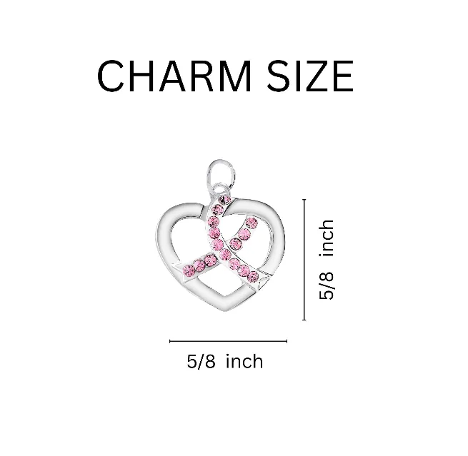 Crystal Pink Ribbon Silver Heart Keychains