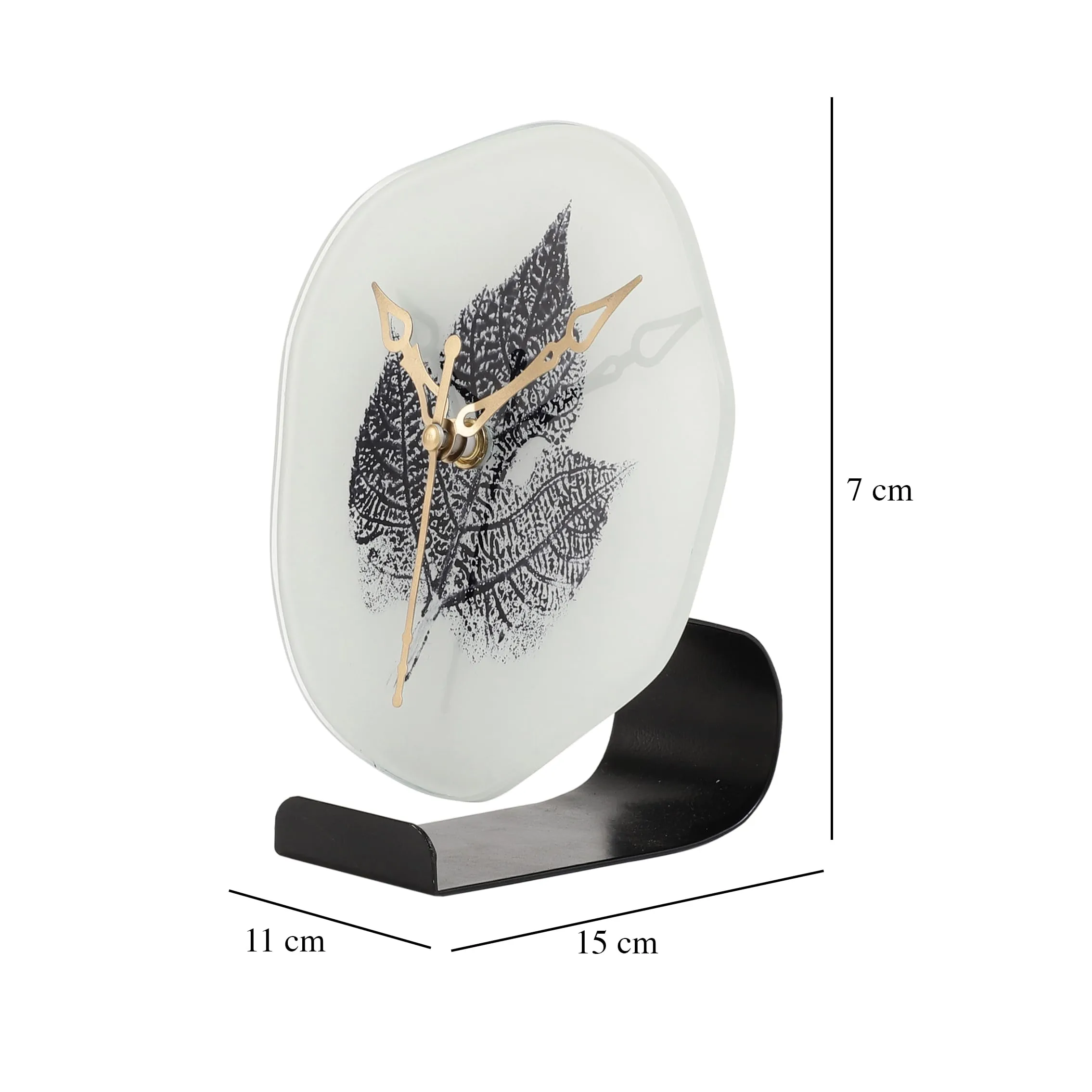 Decor de Maison Brings Alina Leaf Glass Embossed Table ClockFor Home Decor Table Decor Livingroom Bedroom Study Table & Office Desk (Size 15 x 11 x 17 CM)