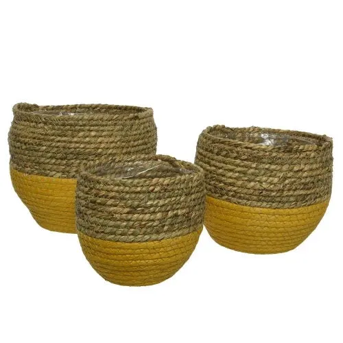 Decoris 15cm Yellow Woven Storage Basket Planters 100% Natural Split Seagrass