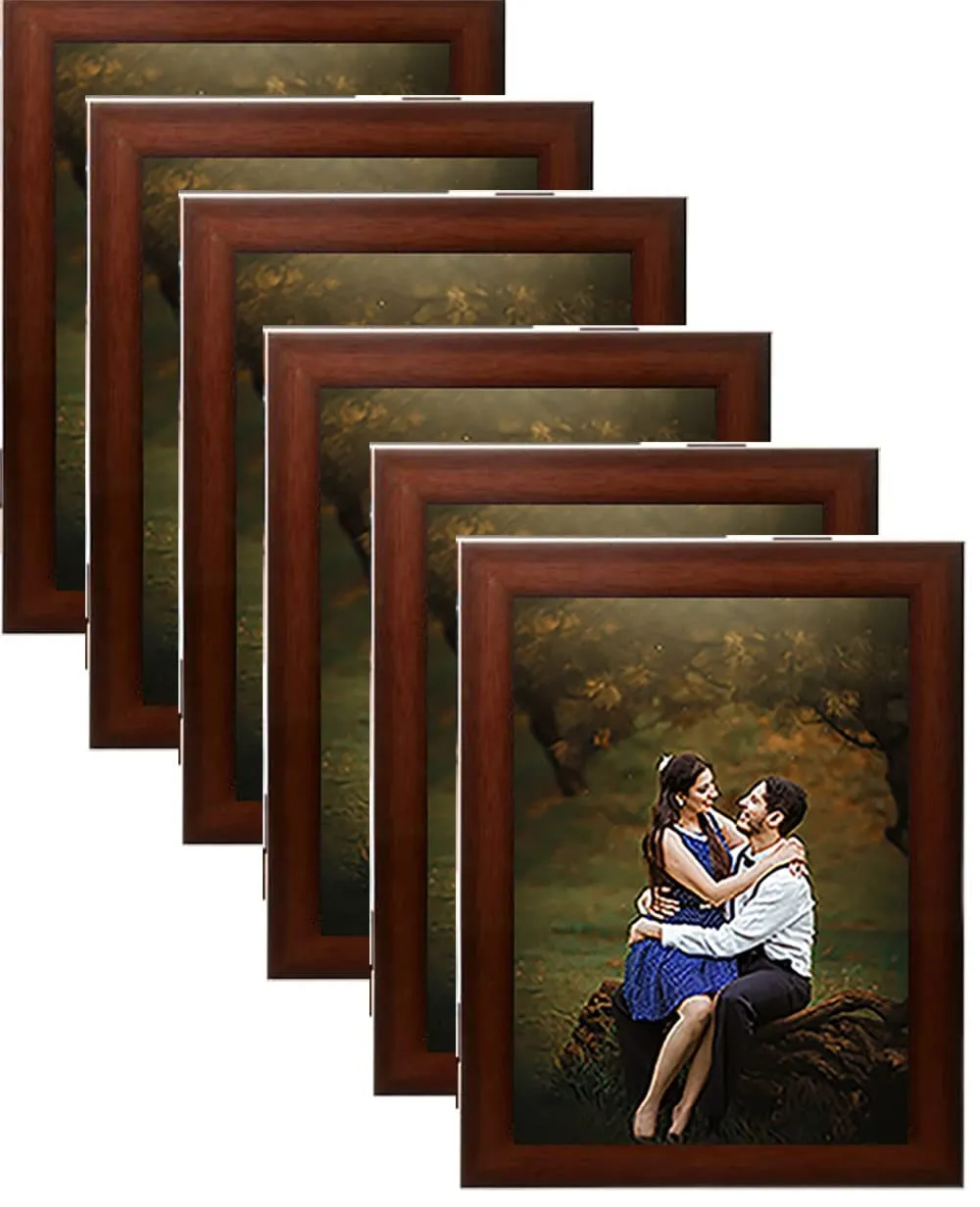 DJ ARTS Photo Frame Set of 6 Picture Wall Hanging Accessiores (A4 Size Brown Photo Frame)