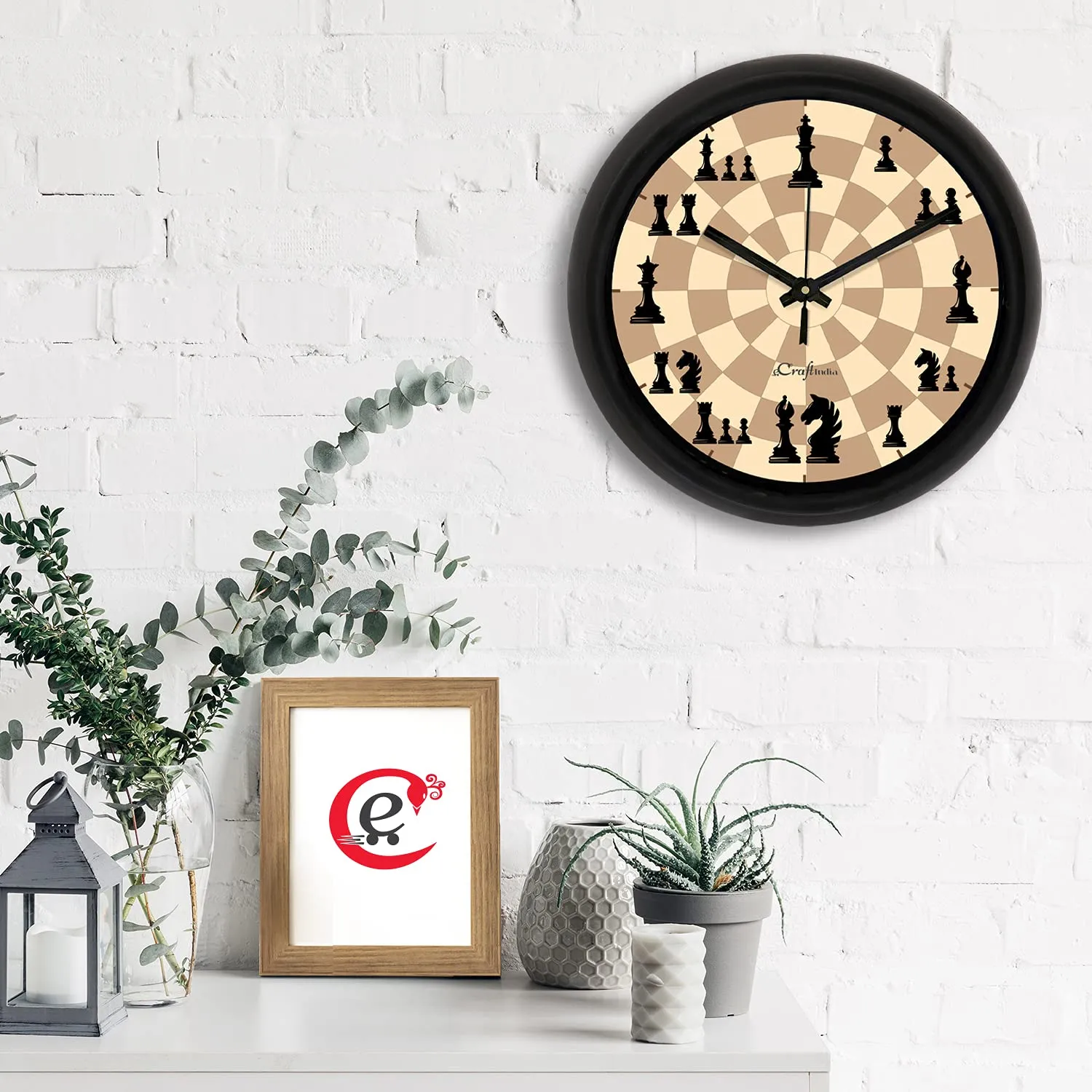 eCraftIndia Round Shape Plastic Chess Game Theme Analog Designer Wall Clock for Home, Living Room, Bedroom, Office, School, Classroom Decor - Ideal Gift for Chess Lovers, Students