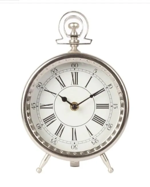 Equater Modern Metal Table Clock in Silver - Campus Shape for a Stylish Décor for Office Table, Study Table, and Gifting Purpose