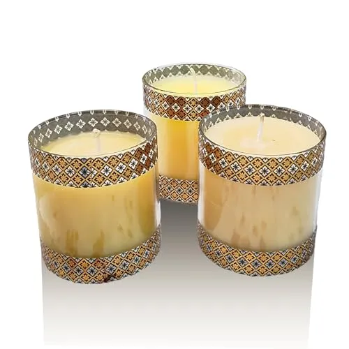 Eveis || Candles Pillar Pure Handmade Organic Naturally Scented 5 Hours Burn || Set of 3