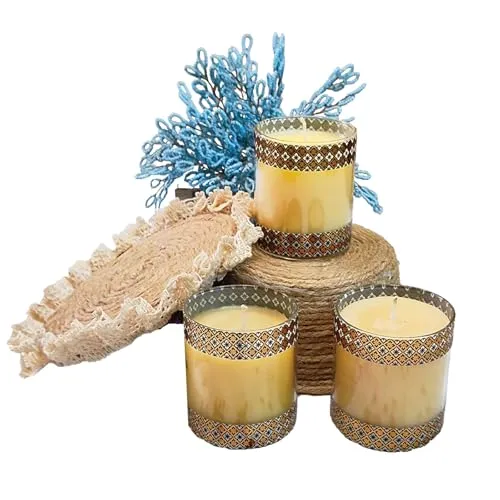 Eveis || Candles Pillar Pure Handmade Organic Naturally Scented 5 Hours Burn || Set of 3