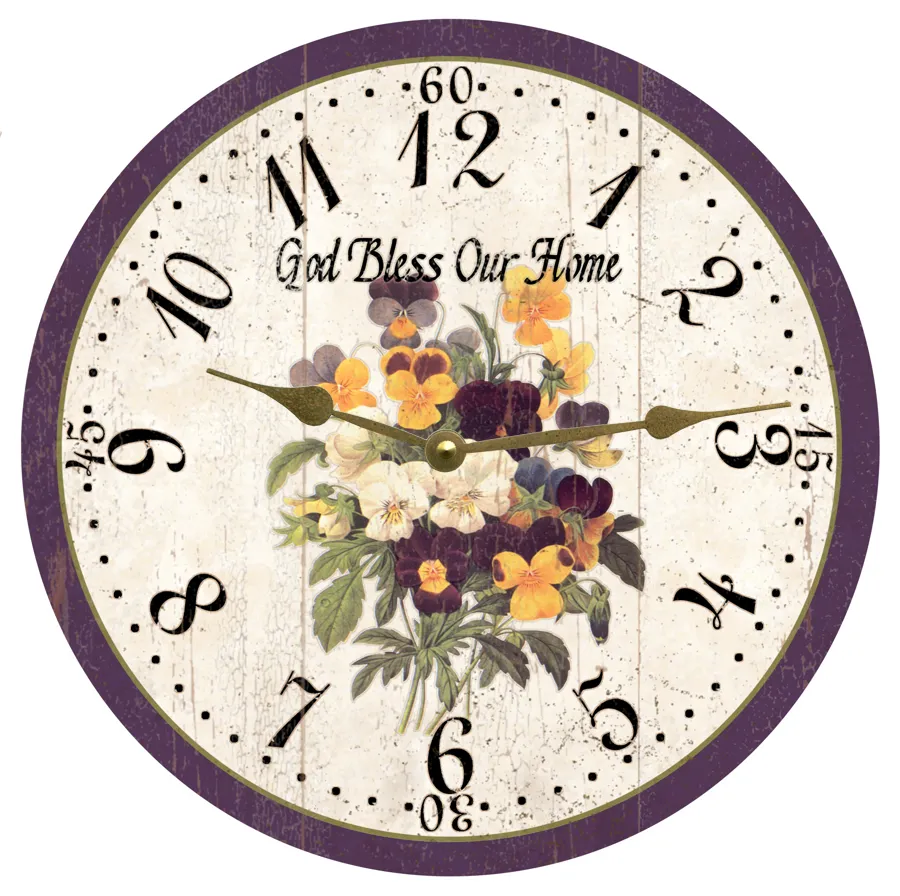 Floral Kitchen Clock- Handcrafted Pansy Clock