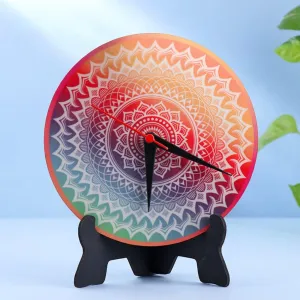 Floweraura Decorative Multicolor Printed Round 7 inch Table Clock with Stand for Home/Office Decor.