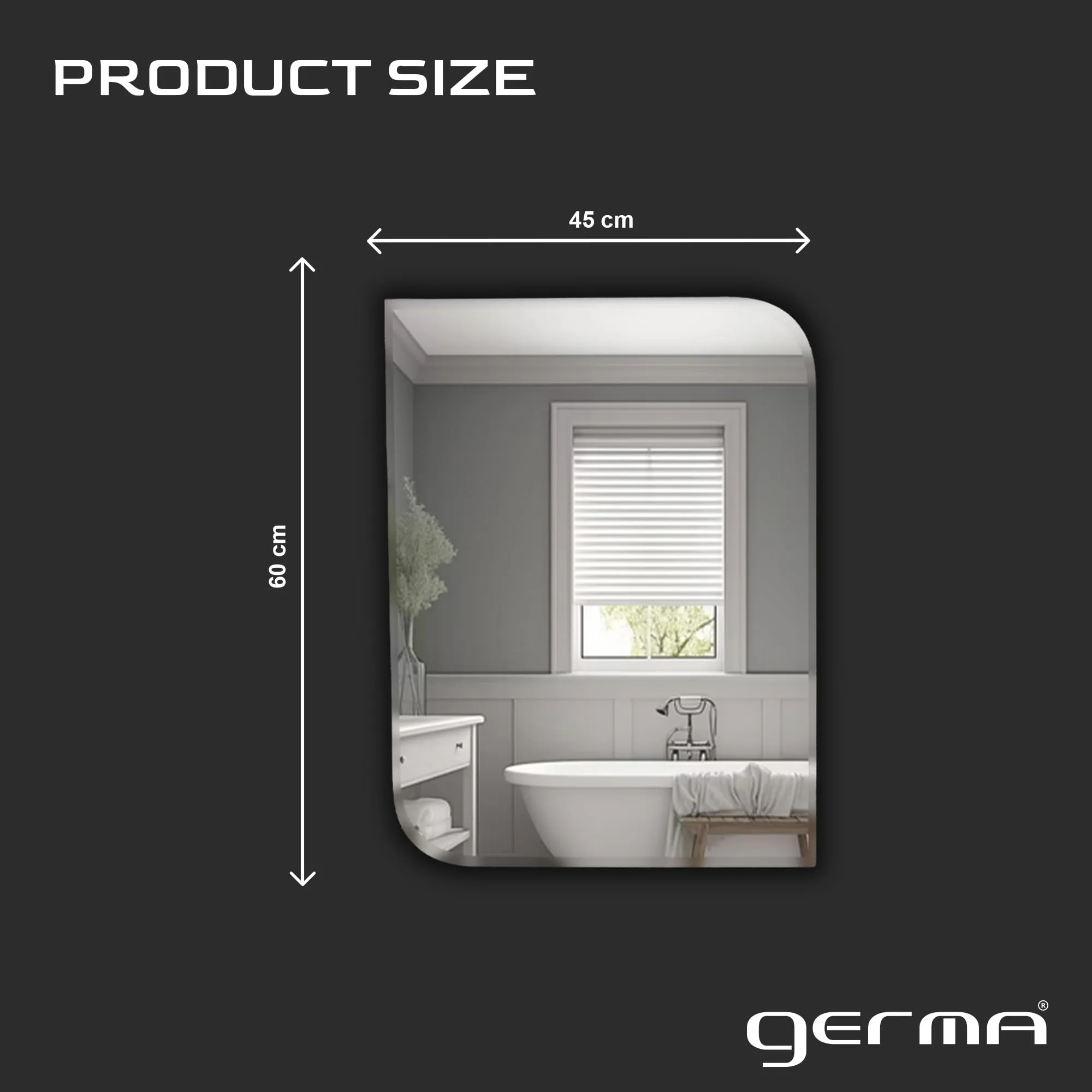 Germa Sanitarywares One Side Curve Edge & Rectangular Wall Mounted Frameless Mirror with Beveled Edges/Wall Mirror for Bathroom/Living Room/Bed Room/Dressing Room – 18x24inch