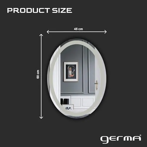 Germa Sanitarywares Oval Shape Frosted Wall Mounted Frameless Mirror with Beveled Edges/Wall Mirror for Bathroom/Living Room/Bed Room/Dressing Room (18x24inch)