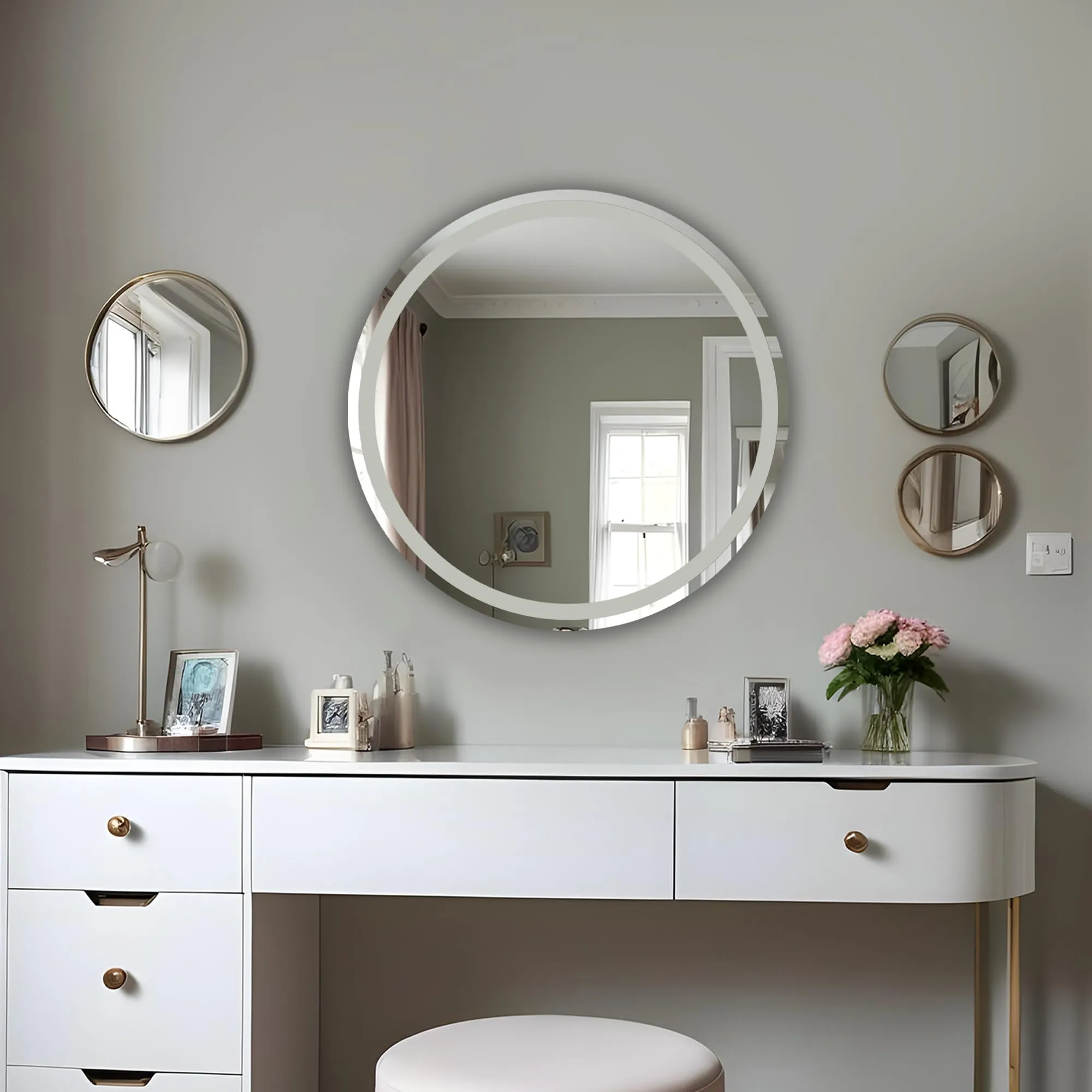 Germa Sanitarywares Round Frosted Wall Mounted Frameless Mirror with Beveled Edges/Wall Mirror for Bathroom/Living Room/Bed Room/Dressing Room (24x24inch)