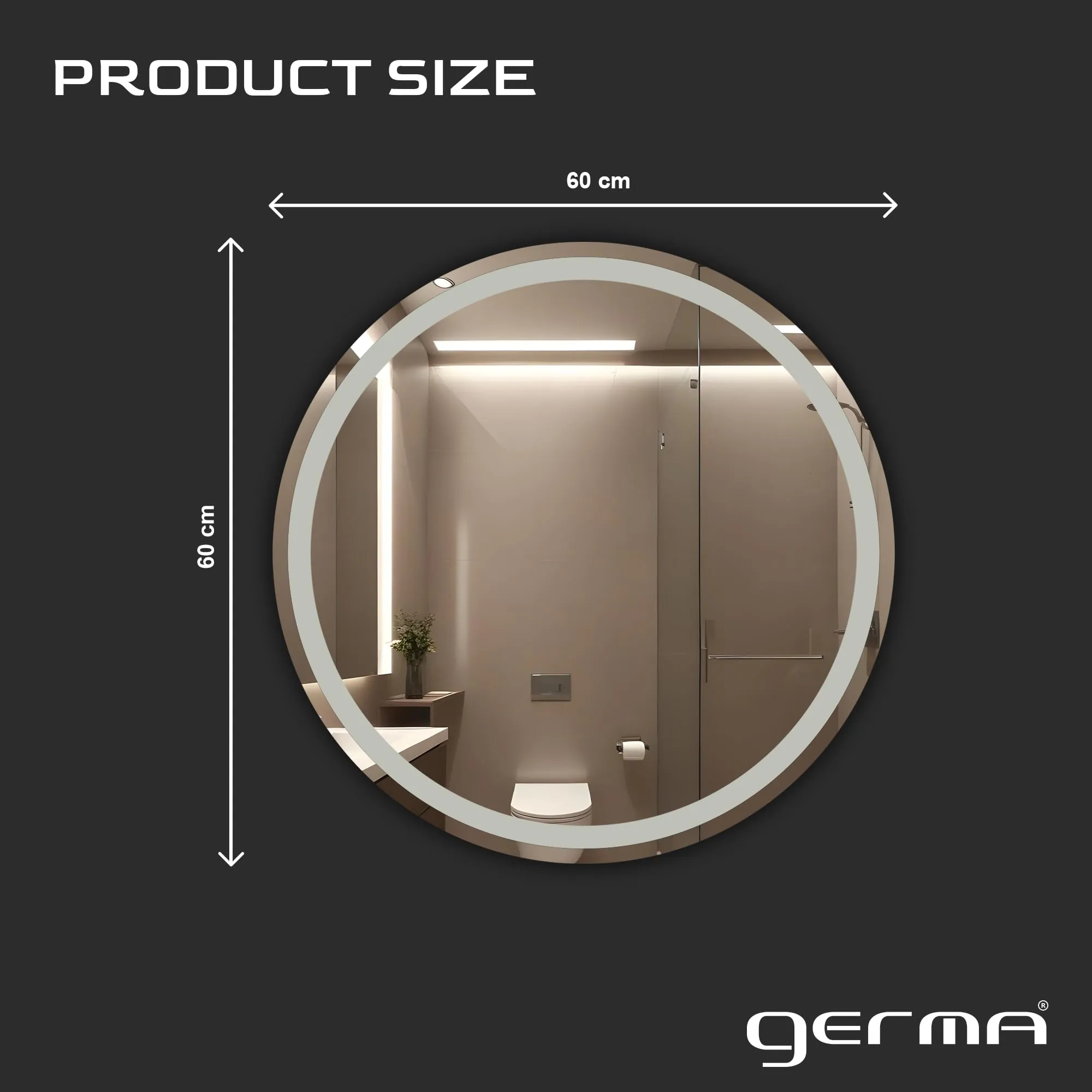 Germa Sanitarywares Round Frosted Wall Mounted Frameless Mirror with Beveled Edges/Wall Mirror for Bathroom/Living Room/Bed Room/Dressing Room (24x24inch)