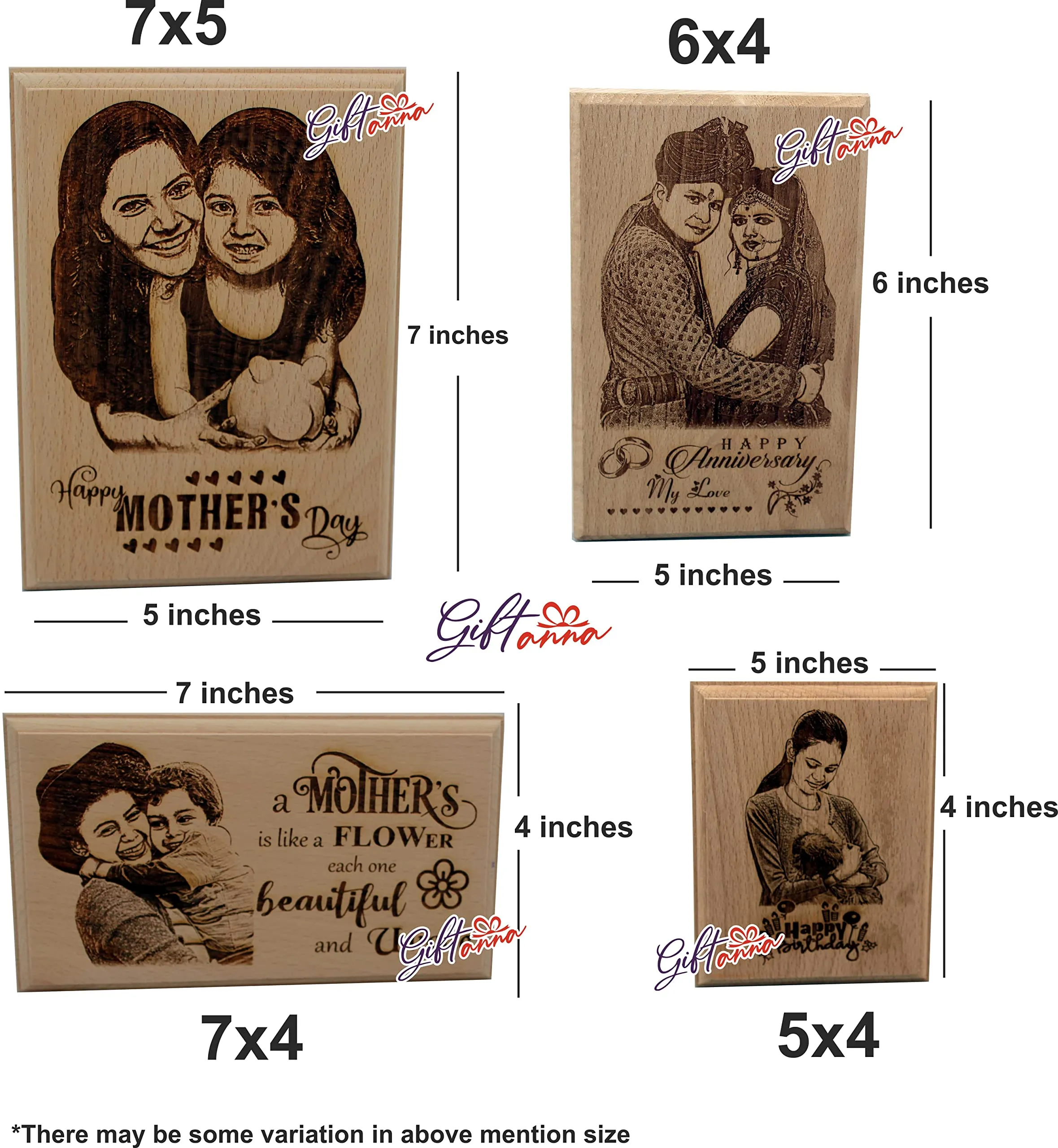 Giftanna Birthday Gift for Women Wooden Personalized Photo Frame with Photo Keychain (5x4 a)