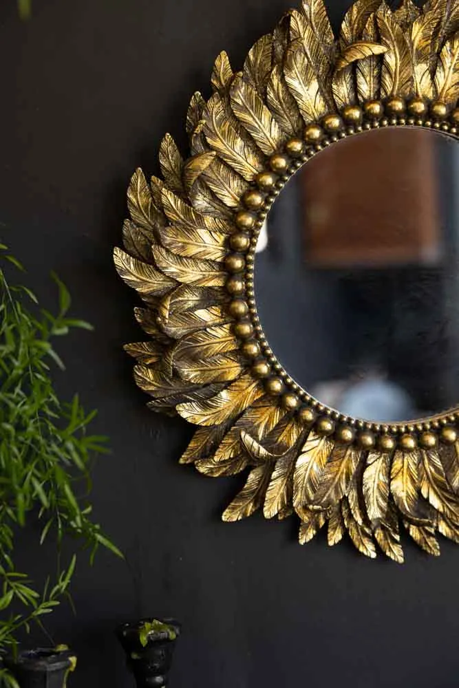 Golden Feather Round Wall Mirror