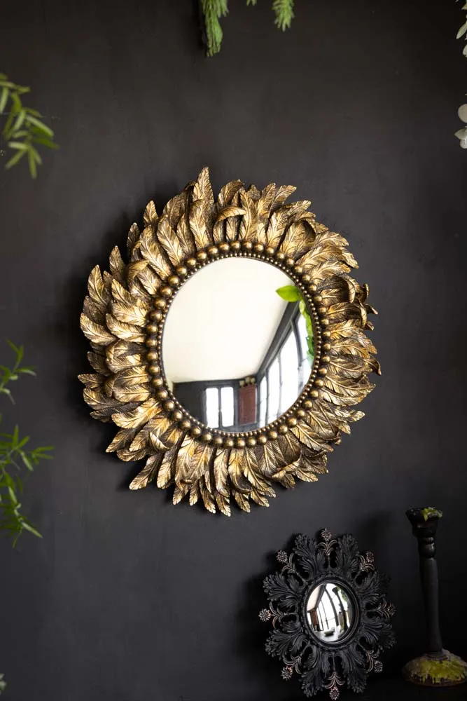 Golden Feather Round Wall Mirror