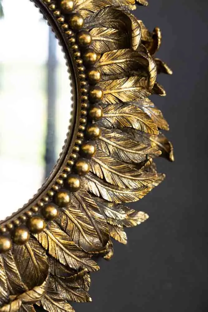 Golden Feather Round Wall Mirror