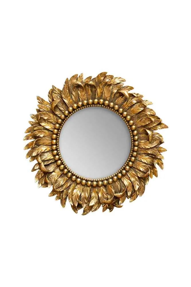 Golden Feather Round Wall Mirror