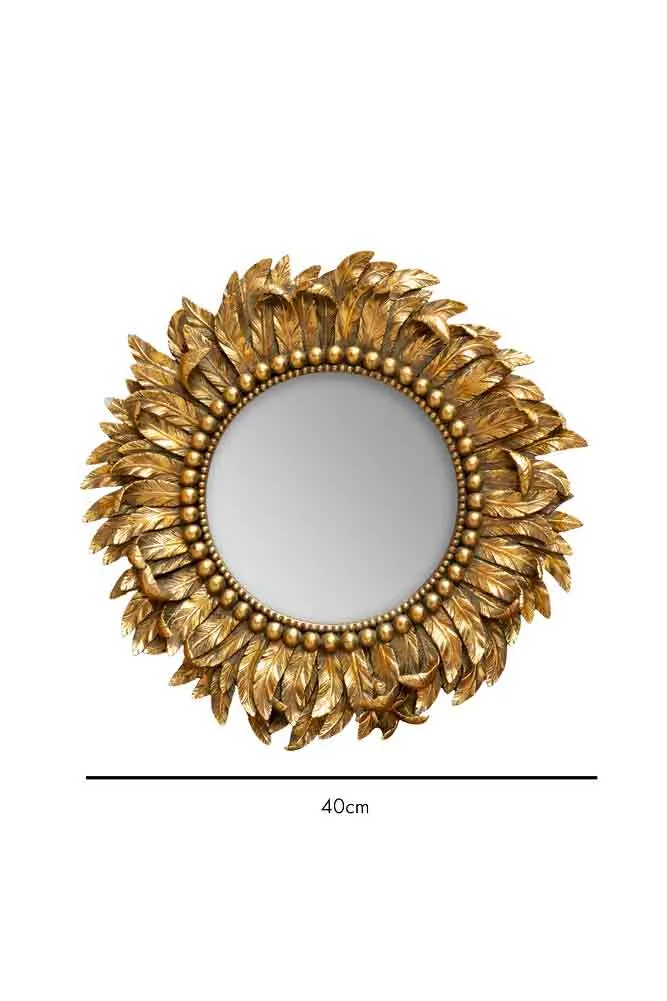 Golden Feather Round Wall Mirror