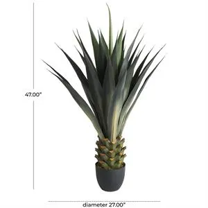 Green Faux Foliage Agave Artificial Tree with Black Pot, 27" x 27" x 47"