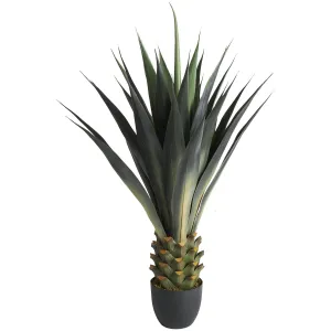 Green Faux Foliage Agave Artificial Tree with Black Pot, 27" x 27" x 47"