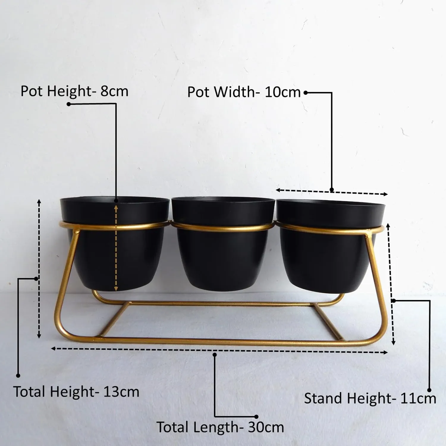 Homestic Planter|Flower Pot for Indoor|Decorative Planter Basket|Home Décor Flowers Pot|Flower Planter for Office Décor|Balcony Flower Pot|3 Planter with Golden Stand|1129-A|Black