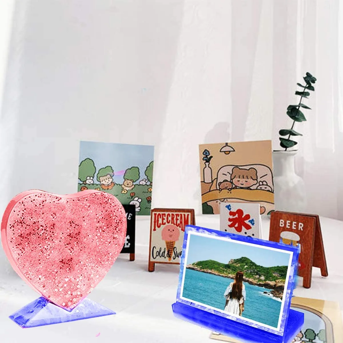 INOG 2 Pcs Resin Molds Square & Heart Shape Silicone Photo Frame Mold, DIY Personalized Photo Silicone Tool, for Making Souvenir Handmade Crafts Home Decoration Child Souvenir, Home Decoration