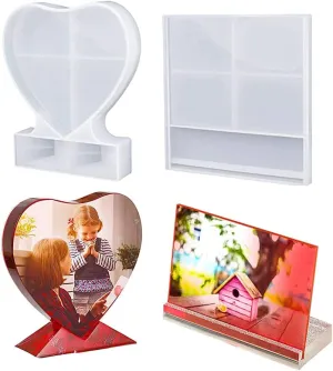 INOG 2 Pcs Resin Molds Square & Heart Shape Silicone Photo Frame Mold, DIY Personalized Photo Silicone Tool, for Making Souvenir Handmade Crafts Home Decoration Child Souvenir, Home Decoration