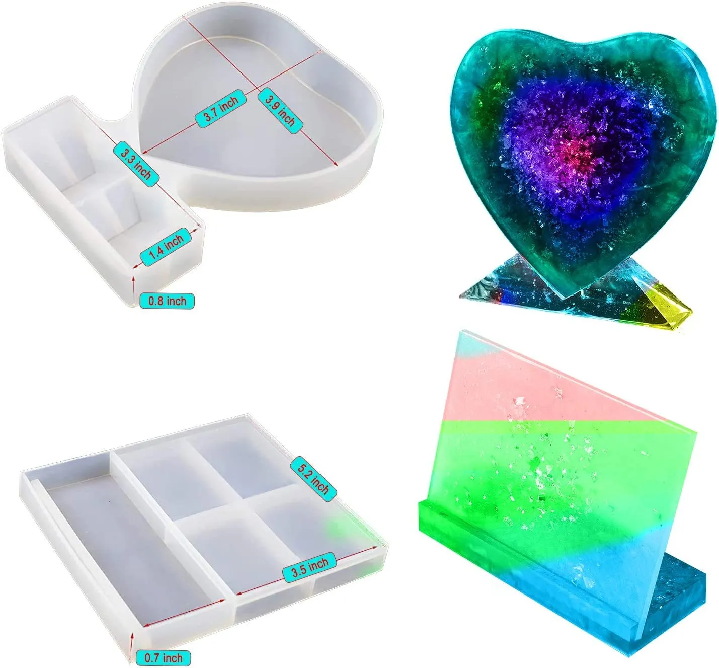 INOG 2 Pcs Resin Molds Square & Heart Shape Silicone Photo Frame Mold, DIY Personalized Photo Silicone Tool, for Making Souvenir Handmade Crafts Home Decoration Child Souvenir, Home Decoration