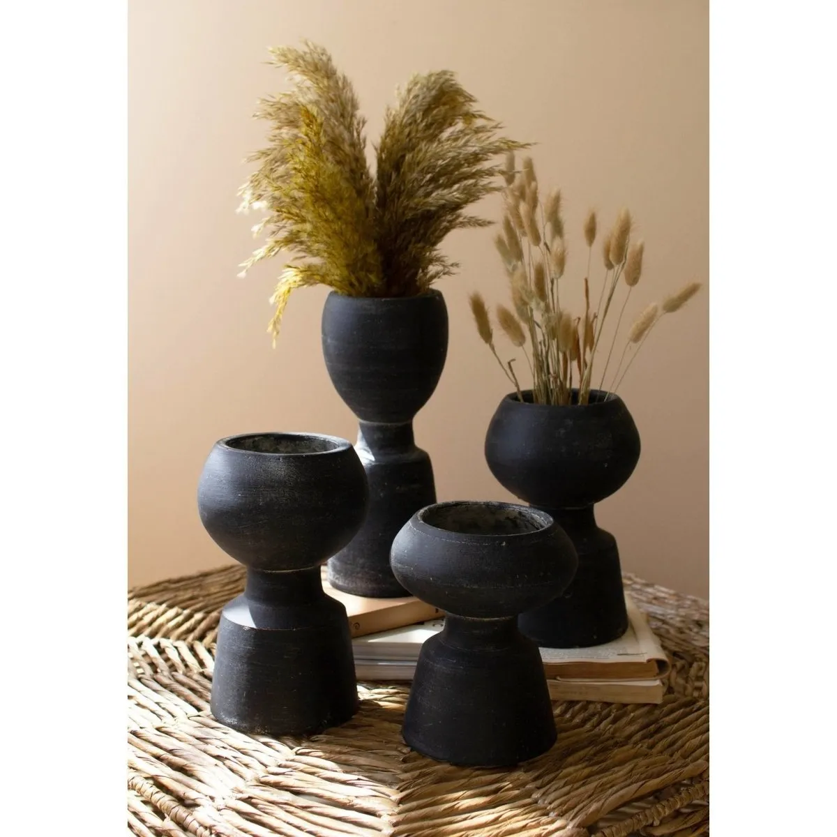 Kalalou - SET OF FOUR BLACK CLAY VASES - H4263