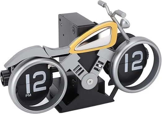 KELUMIE Motorcycle Flip Clock – Antique Style Battery-Powered Desktop Clock for Motorcycle Enthusiasts, Unique Home & Office Decor