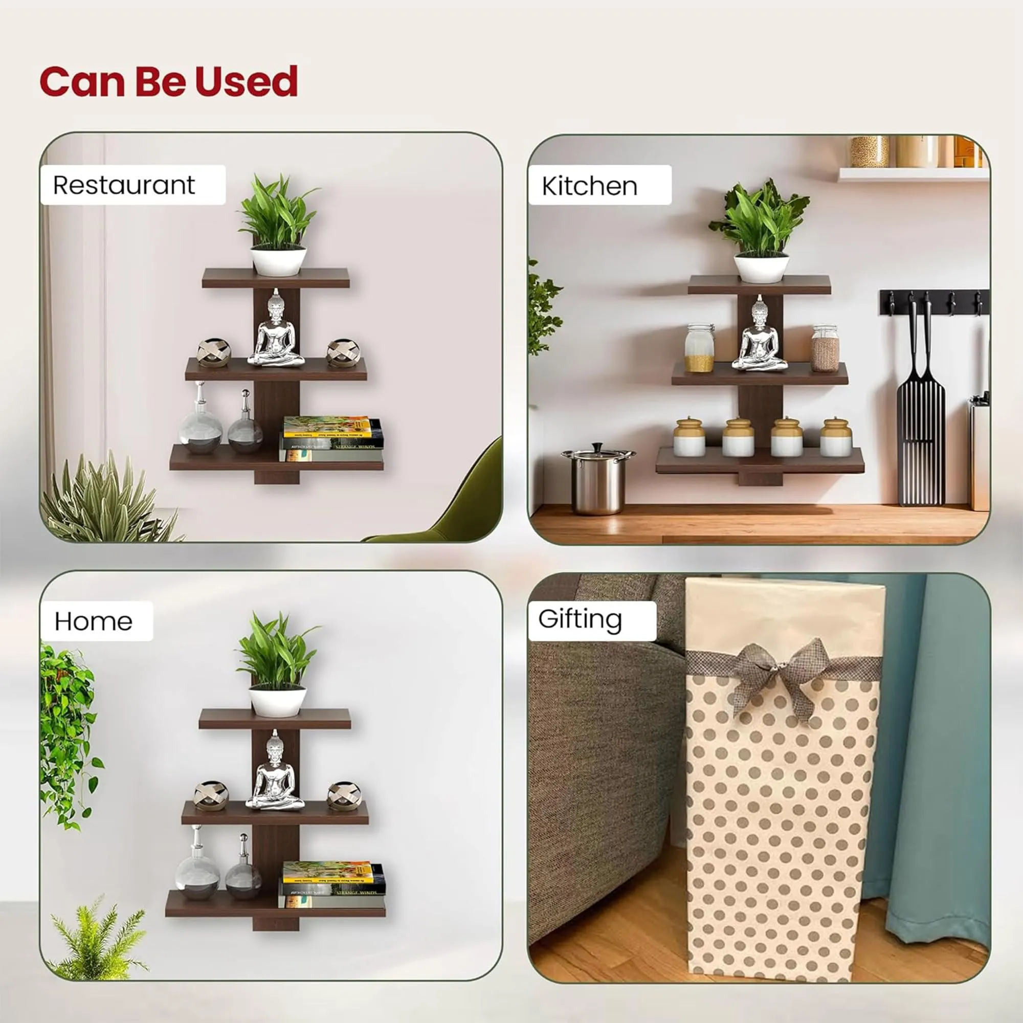 Kuber Industries Durable Wooden Tree Shape Ready to Assemble Book Wall Mount Wooden Wall Shelf for Bedroom & Living Room | Furniture Wall Hanging Rack Shelf for Decor | Brown