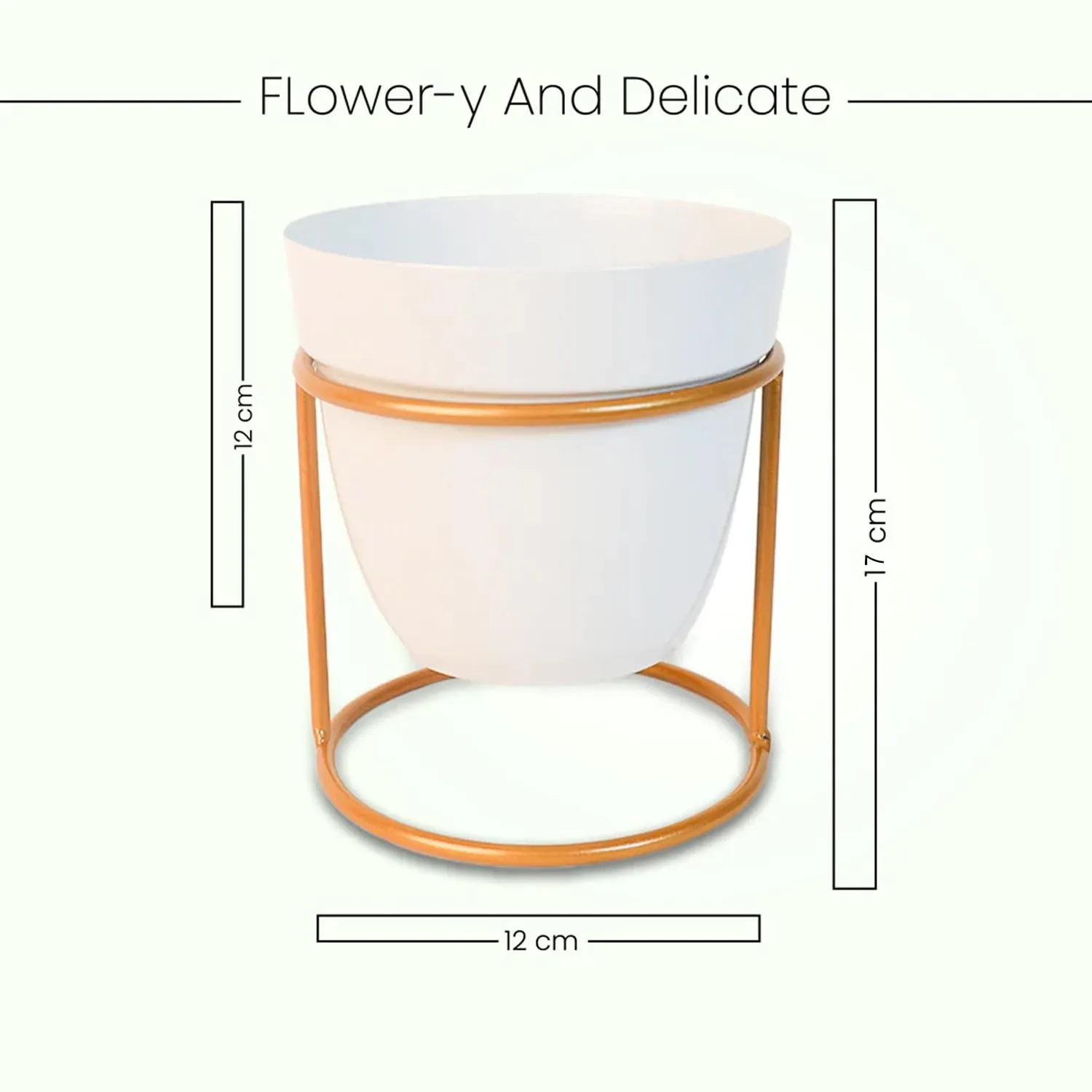 Kuber Industries Planter | Flower Planter for Office Décor | Balcony Flower Pot | Home Décor Flowers Pot | Decorative Planter Basket | Desktop Planter with Golden Stand | 1129-B | White