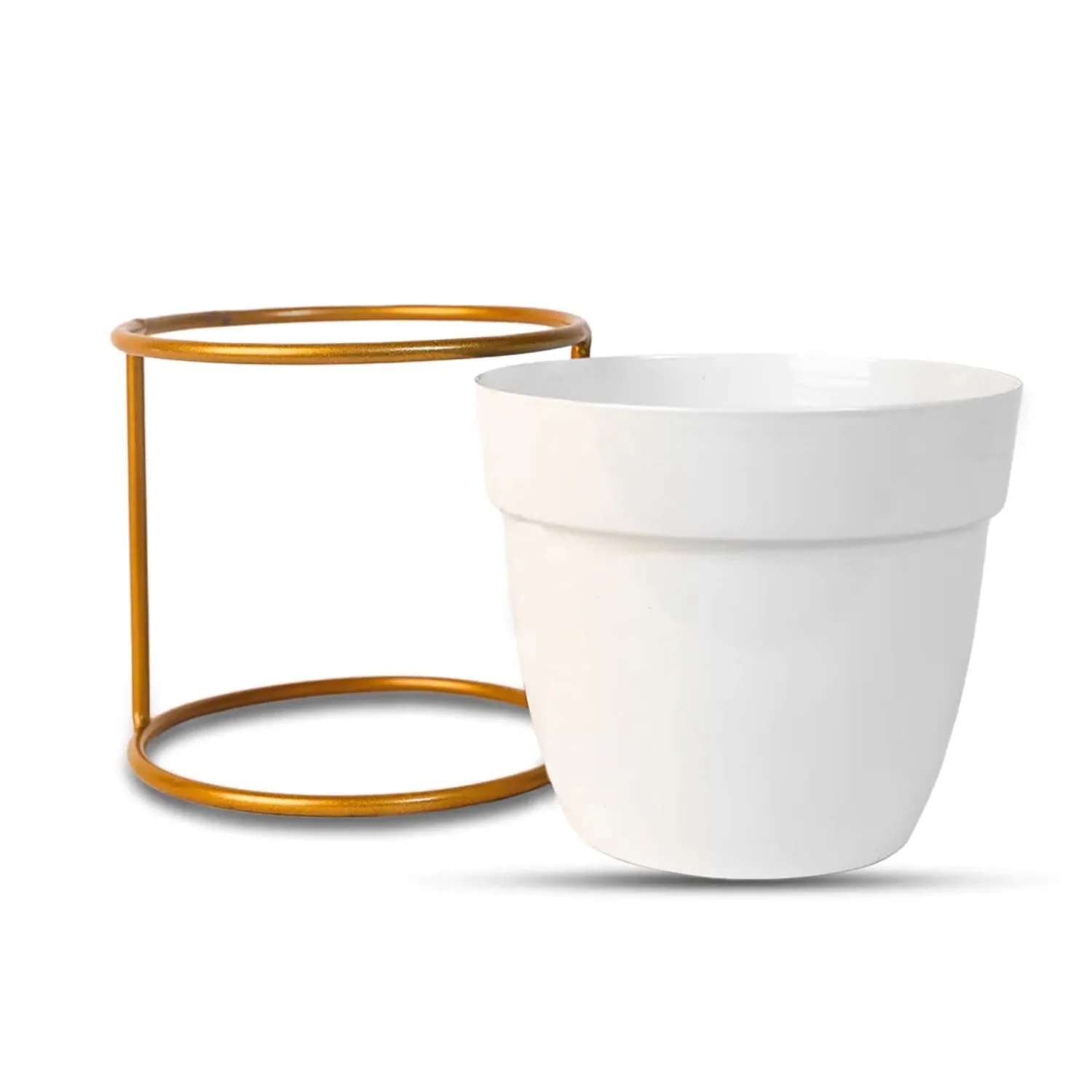 Kuber Industries Planter | Flower Planter for Office Décor | Balcony Flower Pot | Home Décor Flowers Pot | Decorative Planter Basket | Desktop Planter with Golden Stand | 1129-B | White