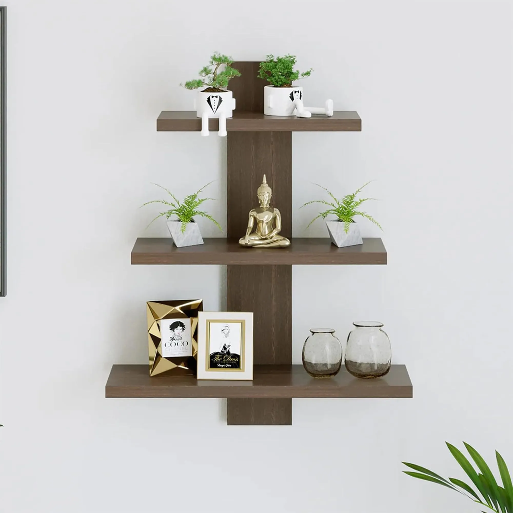 Kuber Industries Sturdy Wooden Tree Shape Ready to Assemble Book Wall Mount Wooden Wall Shelf for Bedroom & Living Room | Furniture Wall Hanging Rack Shelf for Decor | Brown