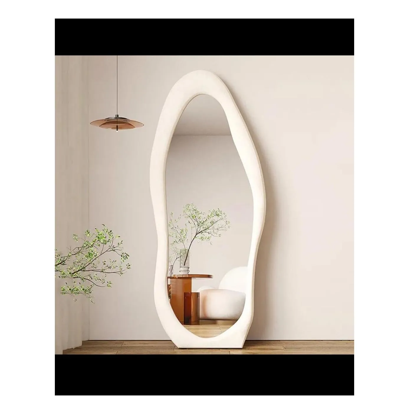 LAXMI Glass Shop 63"x24" Irregular Mirror Full Length | Flannel Cloud Floor Mirror with Stand | Full Body Freely Standing Mirror for Bedroom, Living Room | Hanging or Against The Wall (White)