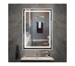 LAXMI Glass Shop Led Wall Mirror for Bathroom and Bedroom with Aluminum Frame | Light-Controlled Wash Mirror | Anti-Fog Beautiful Round Mirror | Rectangle Touch Sensor LED Mirror