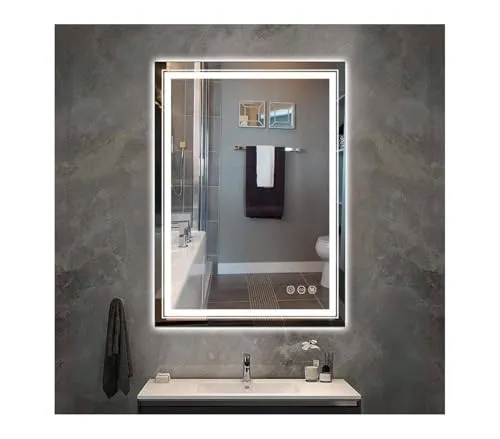 LAXMI Glass Shop Led Wall Mirror for Bathroom and Bedroom with Aluminum Frame | Light-Controlled Wash Mirror | Anti-Fog Beautiful Round Mirror | Rectangle Touch Sensor LED Mirror