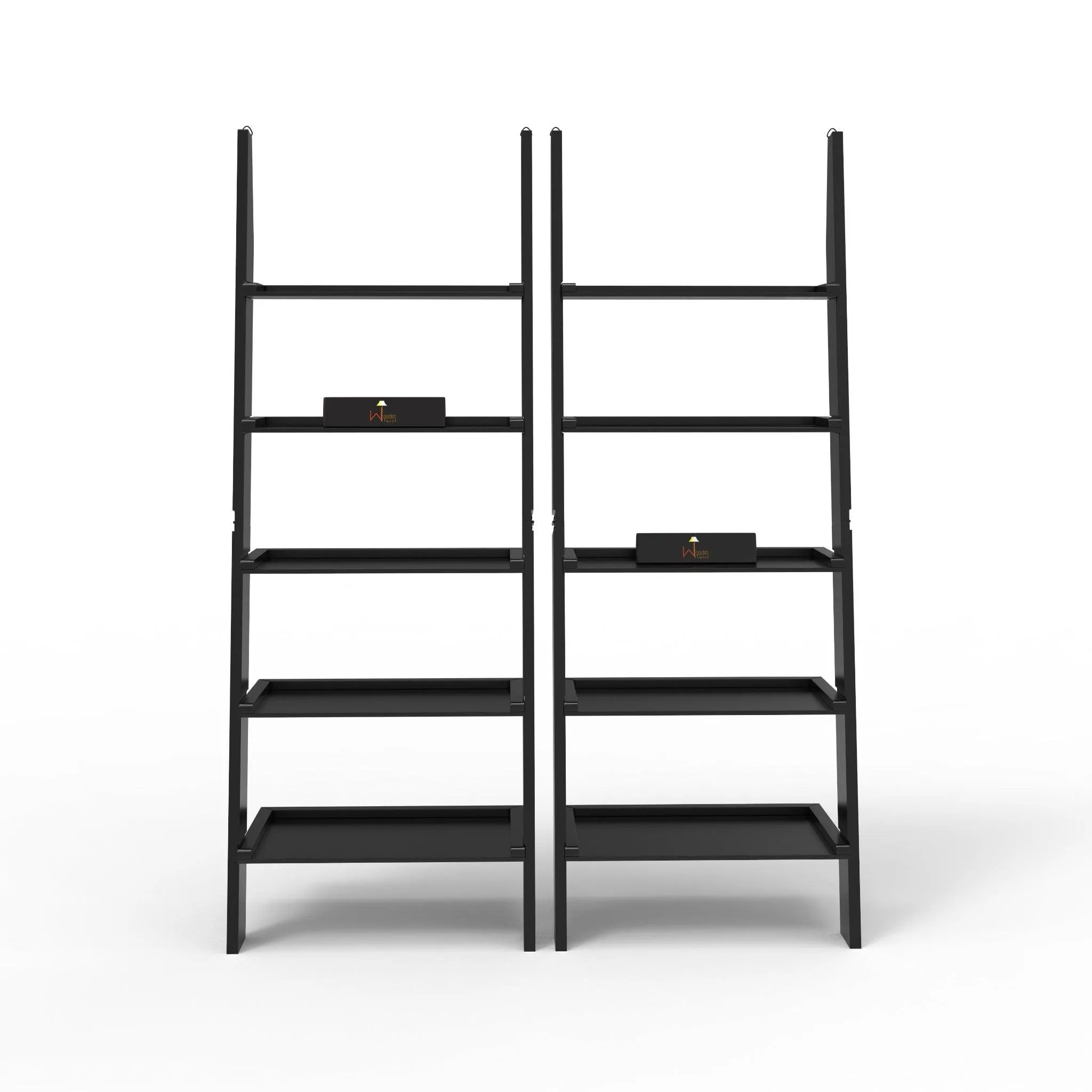 Leaning Bookcase Ladder and Room Organizer Engineered Wood Wall Shelf -Set of 2