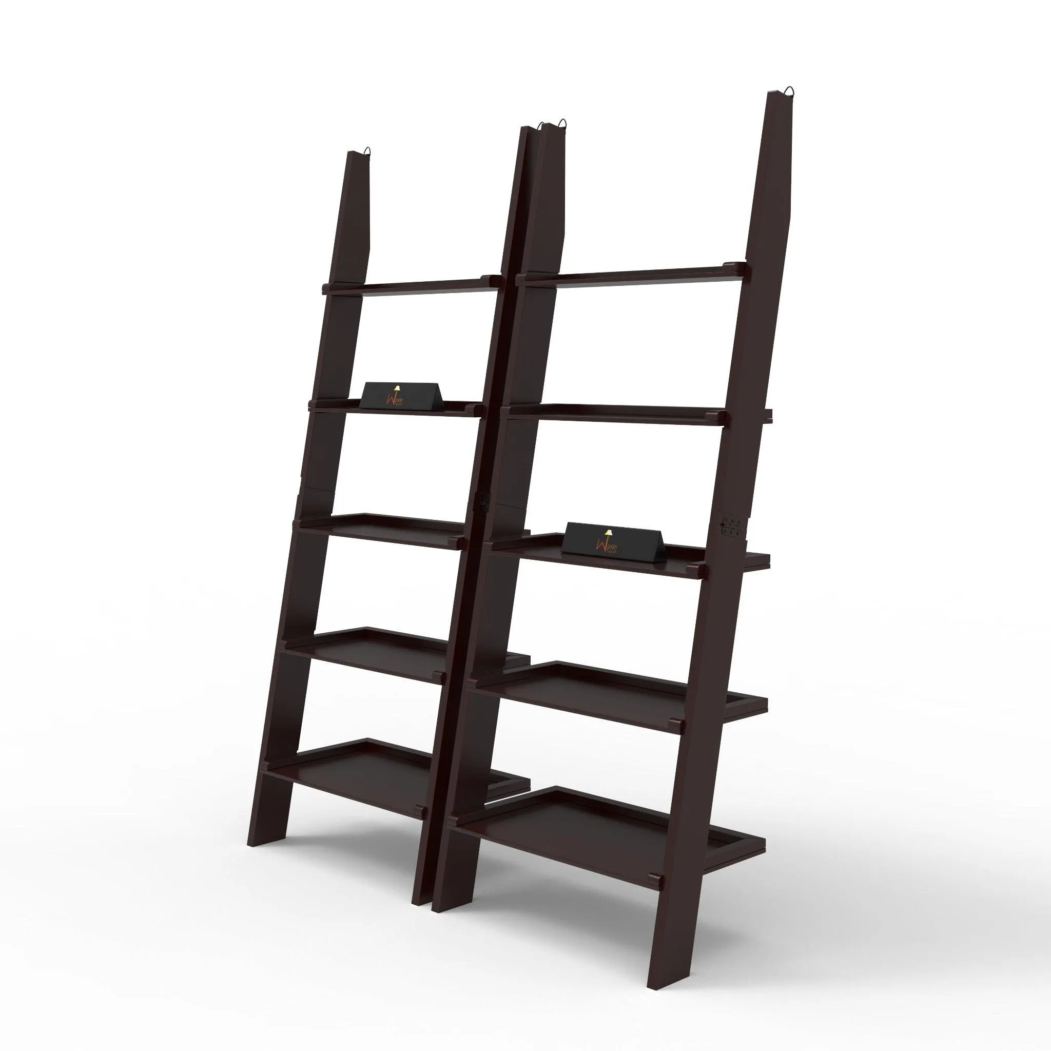 Leaning Bookcase Ladder and Room Organizer Engineered Wood Wall Shelf -Set of 2