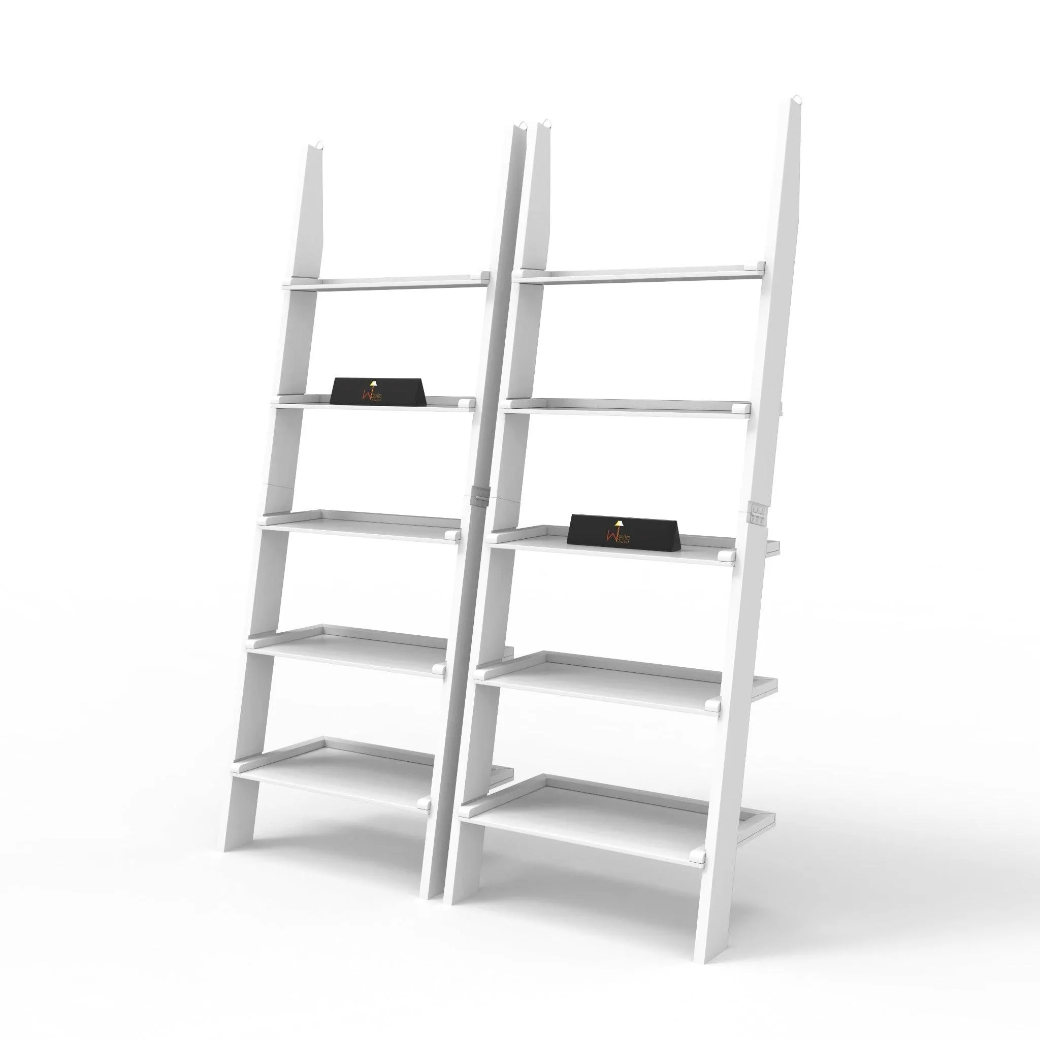 Leaning Bookcase Ladder and Room Organizer Engineered Wood Wall Shelf -Set of 2