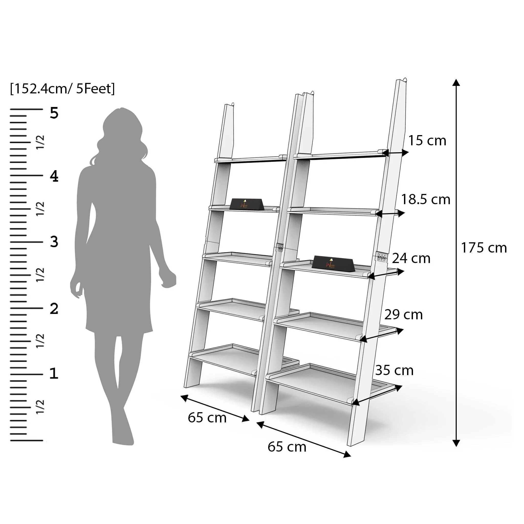 Leaning Bookcase Ladder and Room Organizer Engineered Wood Wall Shelf -Set of 2