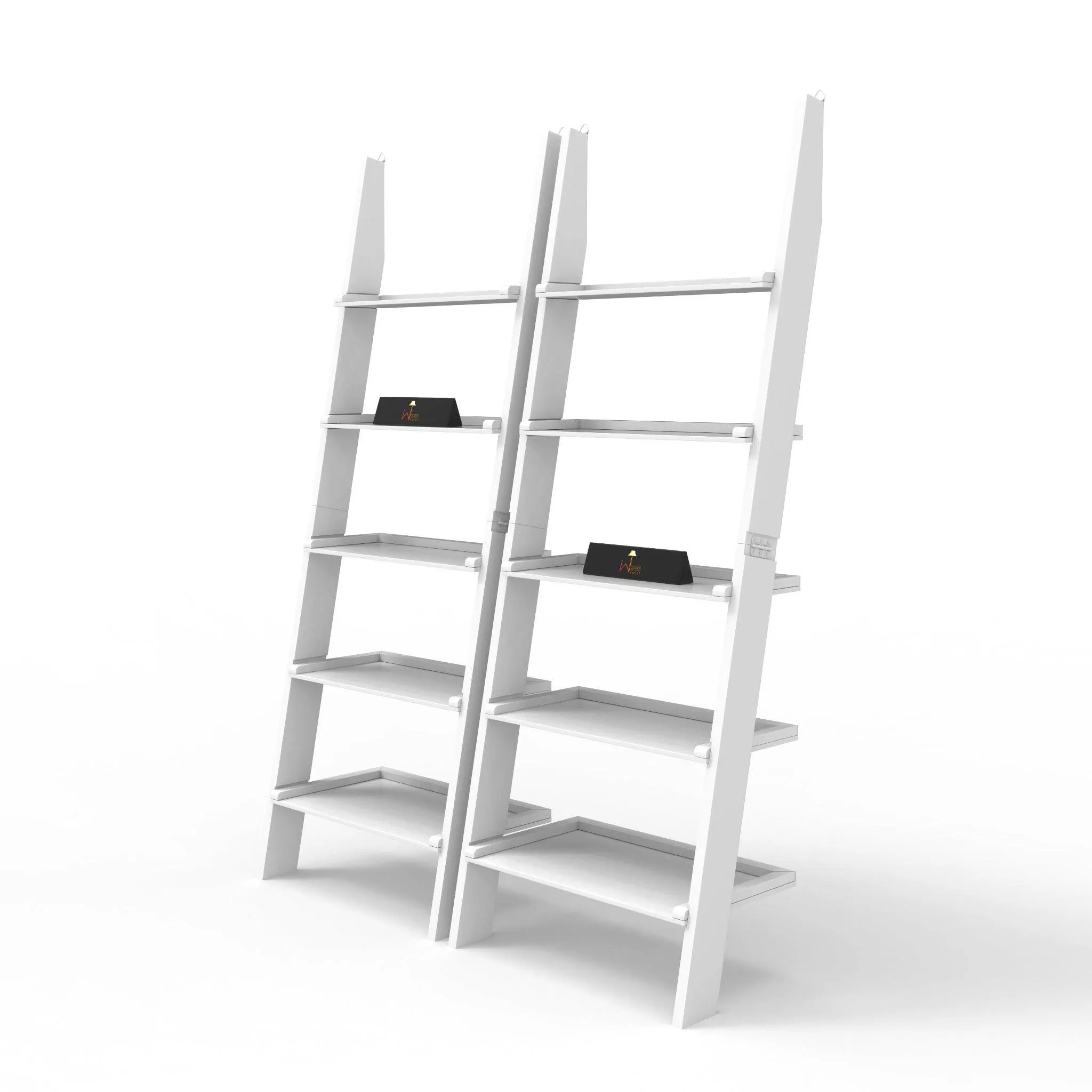 Leaning Bookcase Ladder and Room Organizer Engineered Wood Wall Shelf -Set of 2