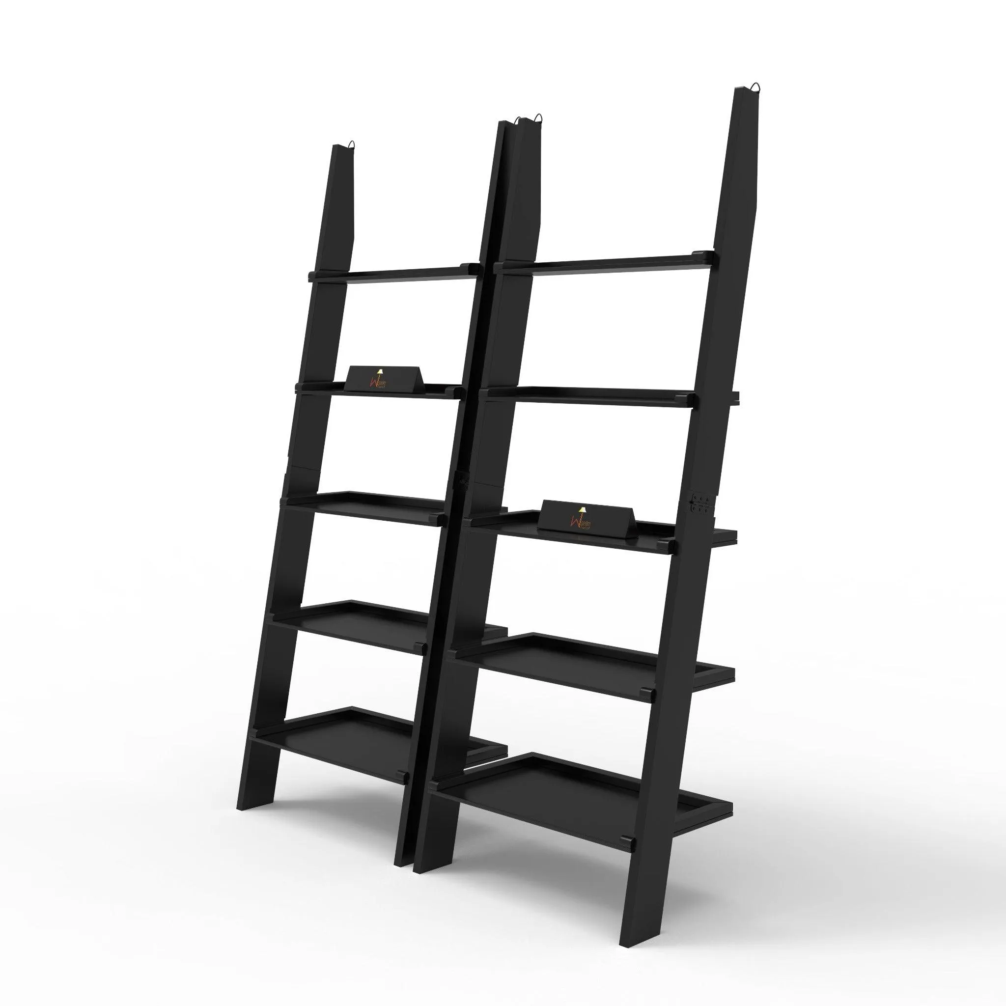 Leaning Bookcase Ladder and Room Organizer Engineered Wood Wall Shelf -Set of 2